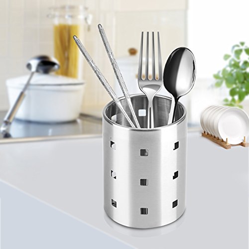 GLOGLOW Utensil Holder Stainless Steel, Kitchen Utensil Holder Caddy, Chopsticks Cutlery Cooking Utensil Organizers, Tableware Storage Rack(M)