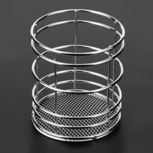 AUNMAS Desktop Pencil Holder, Stainless Steel Hollow Round Makeup Cup Basket Chopsticks Storage Stand Knife Forks Holder Organizer Container, Multifunctional Household Tool, Sliver