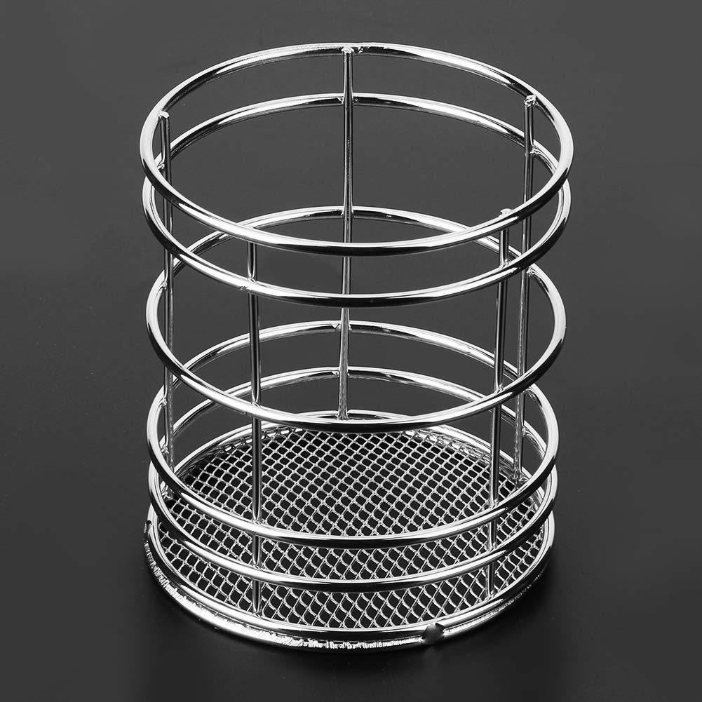 AUNMAS Desktop Pencil Holder, Stainless Steel Hollow Round Makeup Cup Basket Chopsticks Storage Stand Knife Forks Holder Organizer Container, Multifunctional Household Tool, Sliver