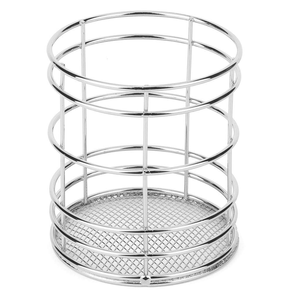 AUNMAS Desktop Pencil Holder, Stainless Steel Hollow Round Makeup Cup Basket Chopsticks Storage Stand Knife Forks Holder Organizer Container, Multifunctional Household Tool, Sliver