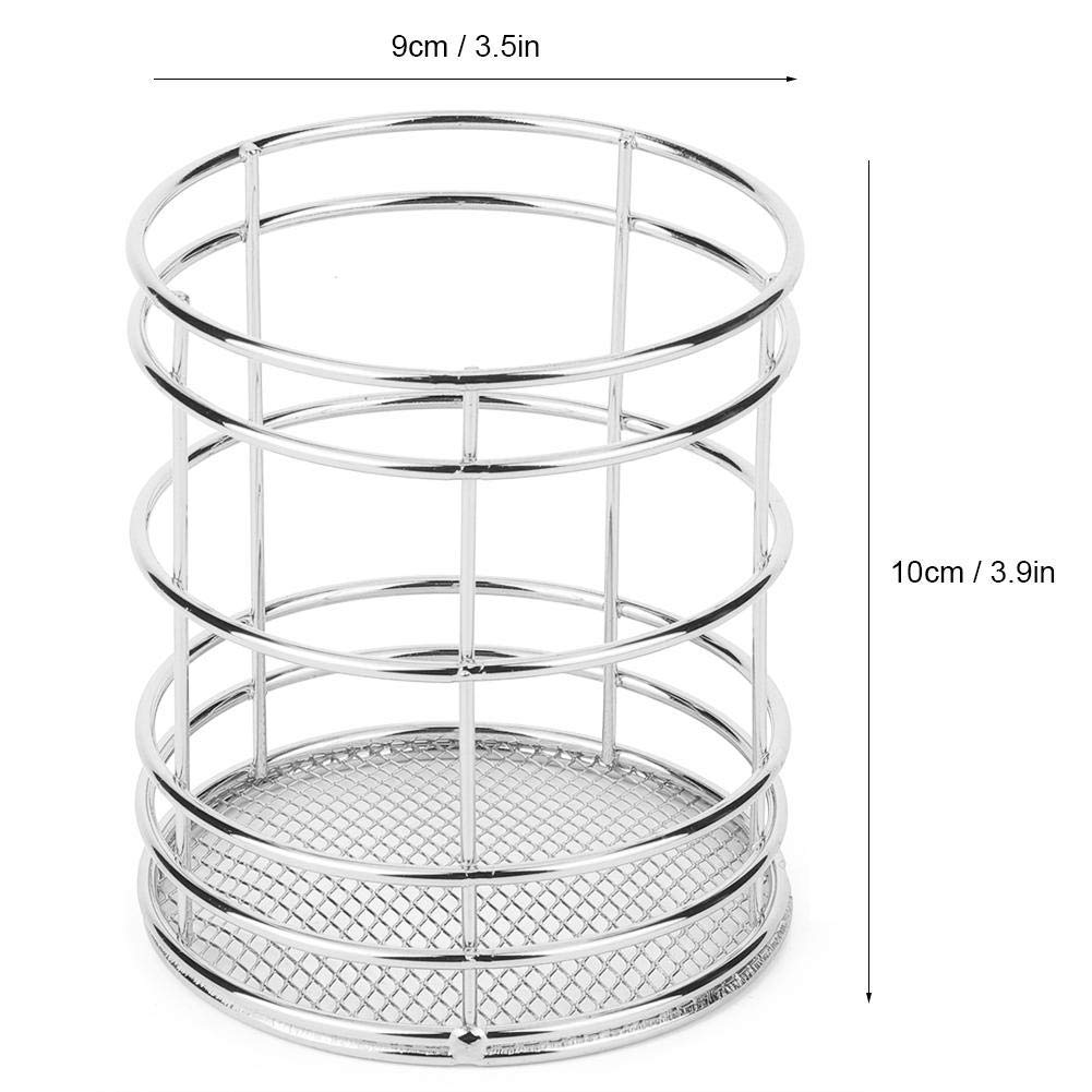 AUNMAS Desktop Pencil Holder, Stainless Steel Hollow Round Makeup Cup Basket Chopsticks Storage Stand Knife Forks Holder Organizer Container, Multifunctional Household Tool, Sliver