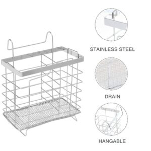 SHERCHPRY Utensil Holder Drying Rack Flatware Storage Basket 2 Divided Stainless Steel Cutlery Silverware Organizer Draining with Hooks for Chopstick Spoon Fork