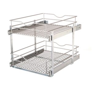 knape & vogt dblmub-17-r-fn double-tier multi pullout 17 in. wire basket, frosted nickel