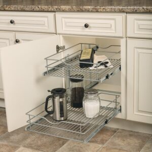 Knape & Vogt DBLMUB-17-R-FN Double-Tier Multi Pullout 17 in. Wire Basket, Frosted Nickel