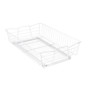 knape & vogt simply put 14-in w x 5.25-in h metal 2-tier pull out cabinet basket, 14 inch, white powder coated finish