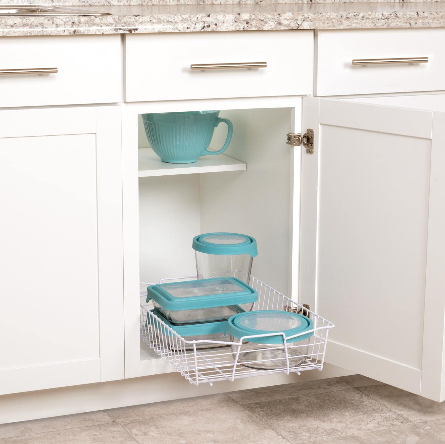 Knape & Vogt Simply Put 14-in W x 5.25-in H Metal 2-Tier Pull Out Cabinet Basket, 14 Inch, White Powder Coated Finish