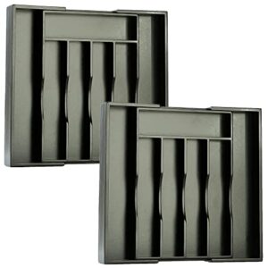 bellsal black silverware organizer 2 piece kitchen drawer organizer expandable bamboo utensil holder cutlery tray