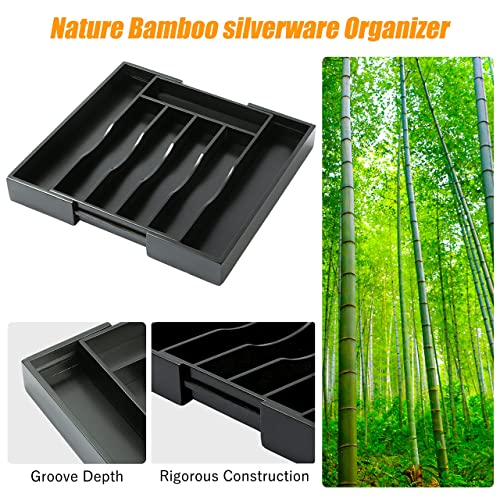 Bellsal Black Silverware Organizer 2 PIECE Kitchen Drawer Organizer Expandable Bamboo Utensil Holder Cutlery Tray