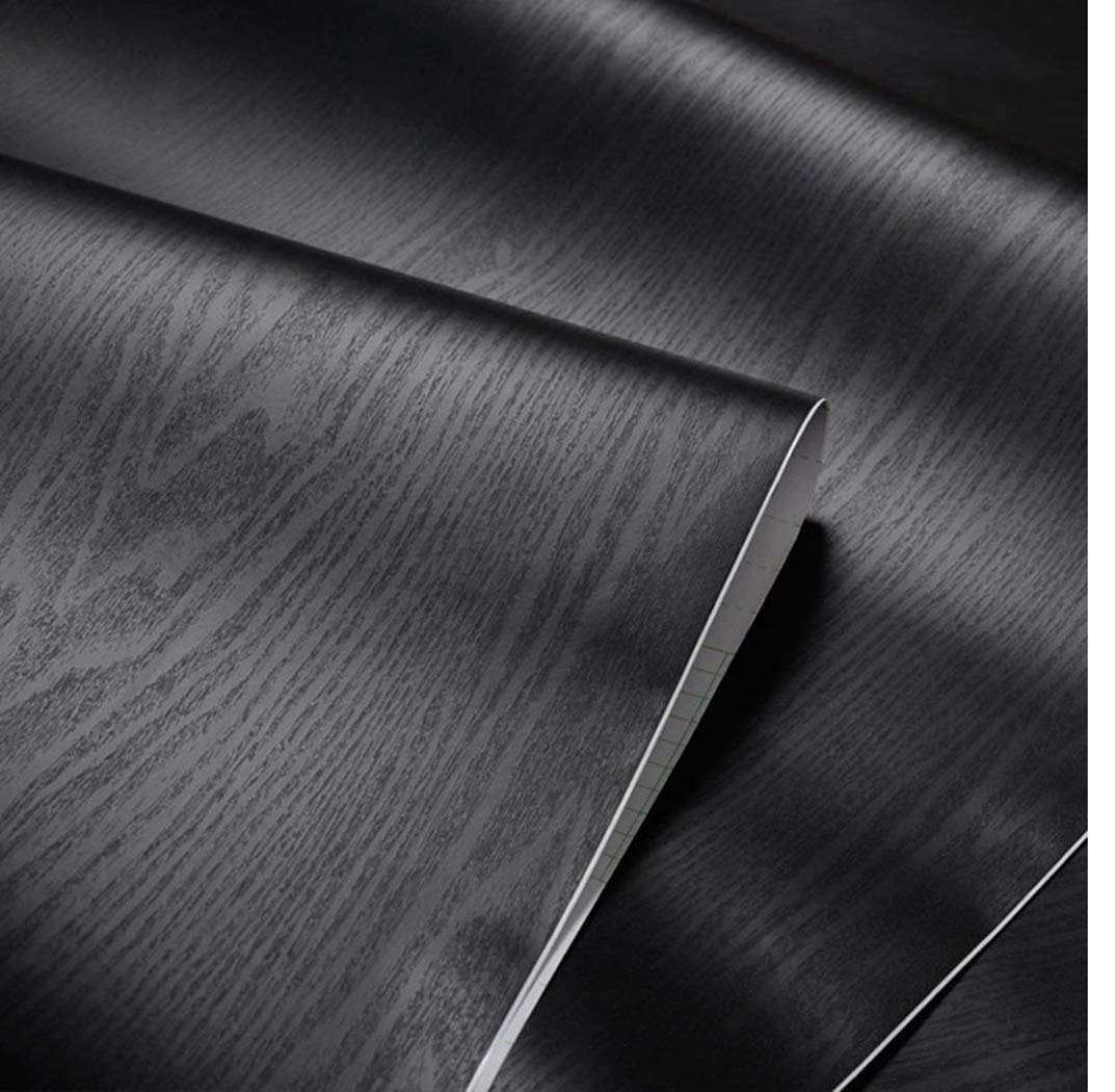 Walldecor1 Black Wood Grain Contact Paper Self Adhesive Shelf Liner Cabinet Countertops Furniture Sticker 17.7 Inch x 196 Inch