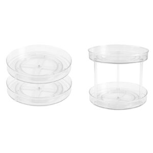 roninkier clear plastic lazy susan - turntable organization storage for kitchen, bathroom, office, bedroom, living room, 2-pack 11-inch and 1-pack 11-inch 2-tier