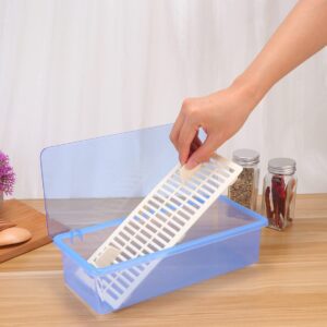 UPKOCH Flatware Tray with Lid Kitchen Cutlery Organizer Drainer Box Plastic Utensil Storage Container Silverware Dinnerware Holder for Countertop Blue