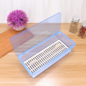 UPKOCH Flatware Tray with Lid Kitchen Cutlery Organizer Drainer Box Plastic Utensil Storage Container Silverware Dinnerware Holder for Countertop Blue