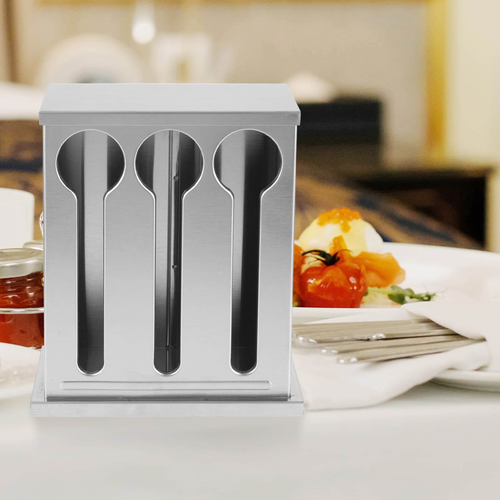 UPKOCH Utensil Dispenser 3 Compartment Stainless Steel Cutlery Organizer Silverware Holder Caddy Forks Spoons Knives Flatware Dispenser for Restaurant Kitchen