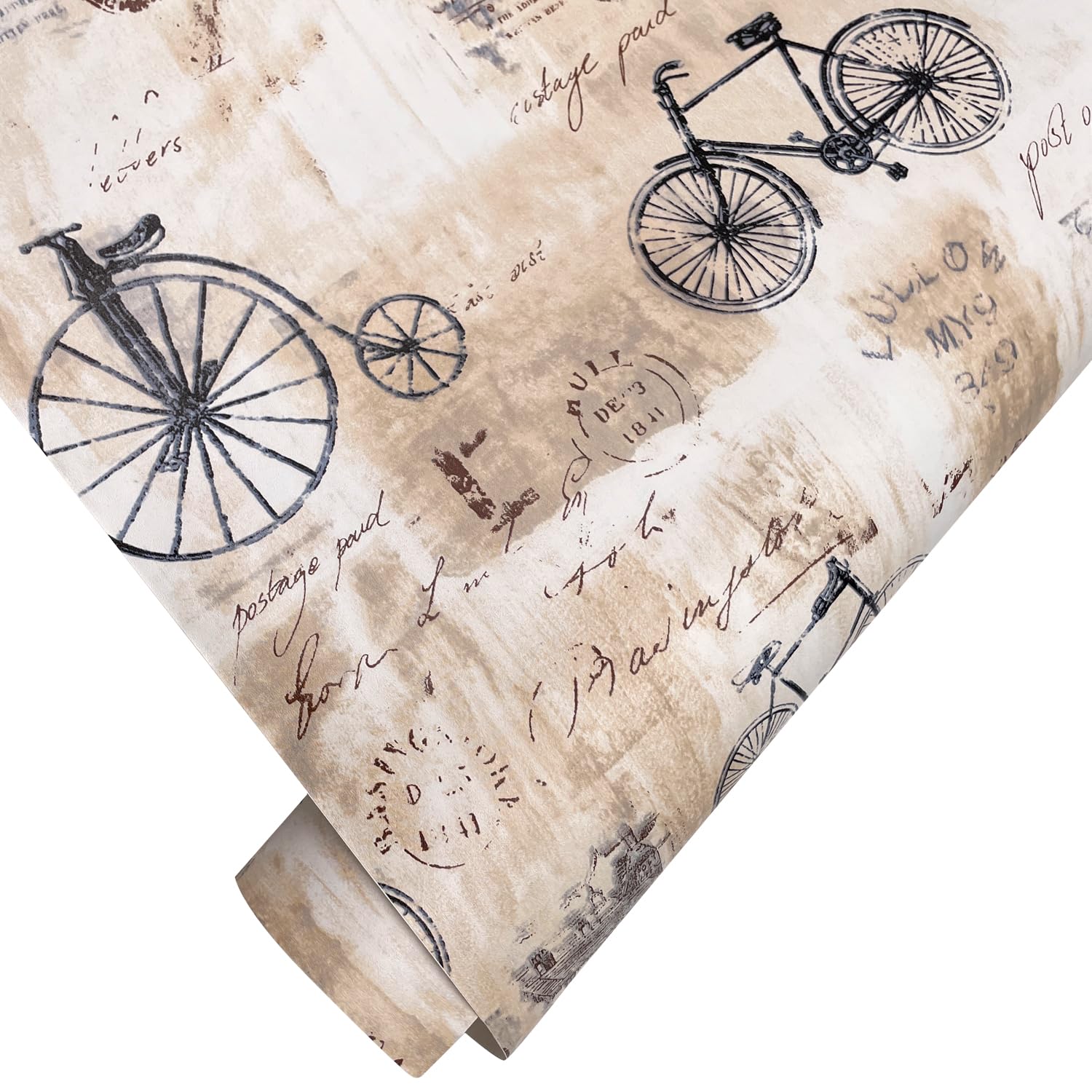 Yifely Shabby Chic Bikes Furniture Paper Self-Adhesive Shelf Liner Drawer Locker Sticker 17.7 Inch by 9.8 Feet