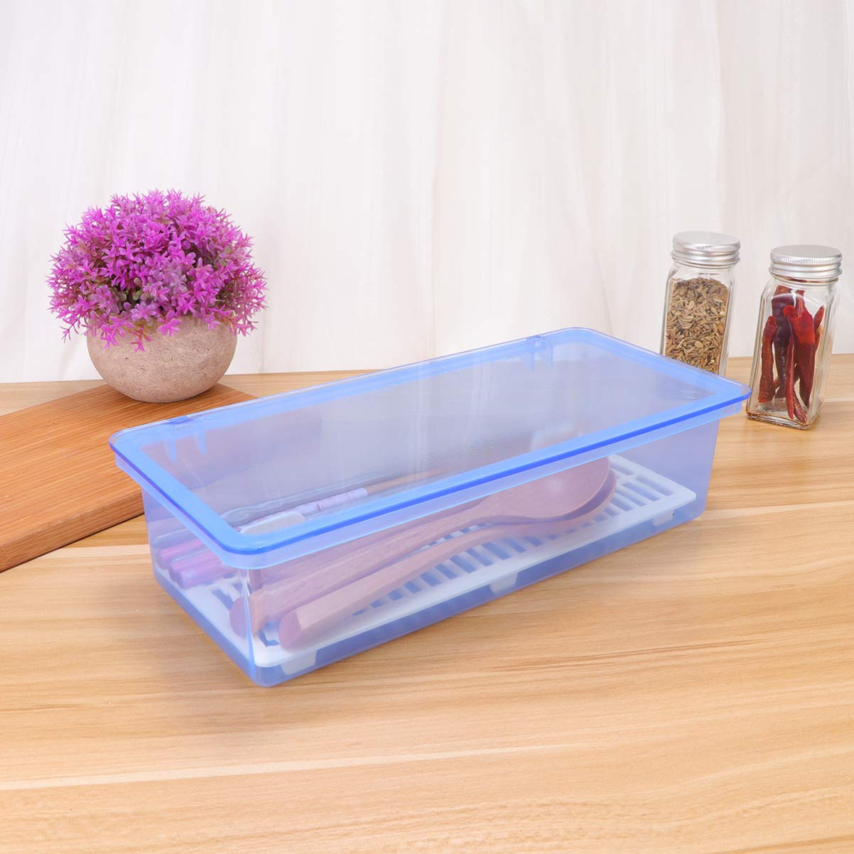Gatuida Flatware Tray Kitchen Drawer Organizer With Lid And Drainer, Plastic Kitchen Cutlery Tray and Utensil Storage Container with Cover,- proof Dinnerware Holder