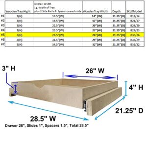 COUVER Pull Out Soft Close Cabinet Organizer, Wood Drawer Slide Out Shelves for Kitchen, 28.5"(W) x 21.25"(D) X 4"(H), Soft-Close Rail with Spacer, Side Mount