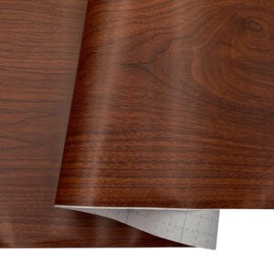 LovingWay 14.7 feet Wallpaper Roll Red Wood Grain Shelf Liner 17.7x177 Inch Self-Adhesive Computer Gaming Desk Lining Paper Christmas New Year Decor