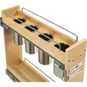 Hardware Resources 5.5" Base Cabinet Soft-Close Pullout Utensil Organizer with Patented No Wiggle Technology to Eliminate Rocking, Pre-Assembled with Steel Bins for 9" Base Cabinets