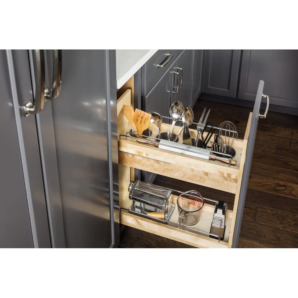 Hardware Resources 5.5" Base Cabinet Soft-Close Pullout Utensil Organizer with Patented No Wiggle Technology to Eliminate Rocking, Pre-Assembled with Steel Bins for 9" Base Cabinets