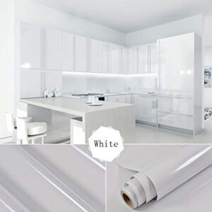 White Adhesive Contact Paper Shelf Liner Countertop Cabinets Sticker Decorative Self Adhesive Film for Kitchen Cabinets Peel and Stick Waterproof Removable Wallpaper (Pearly Lustre, 16” x 196”)