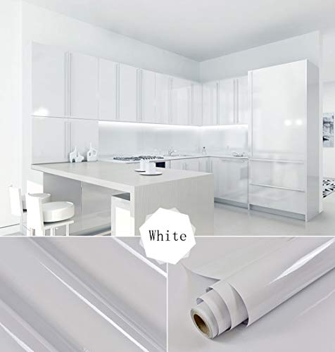 White Adhesive Contact Paper Shelf Liner Countertop Cabinets Sticker Decorative Self Adhesive Film for Kitchen Cabinets Peel and Stick Waterproof Removable Wallpaper (Pearly Lustre, 16” x 196”)