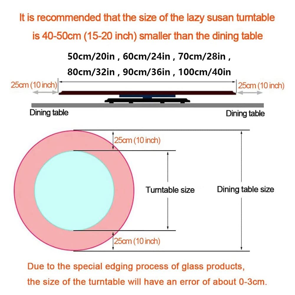 FREAZE Wooden Revolving Plate For Dining Table 20in 24in 28in 32in 36in 40in, Lazy Susan Kitchen Turntable, Smooth Service Tray With Base (Color : Black, Size : 50cm/20in)