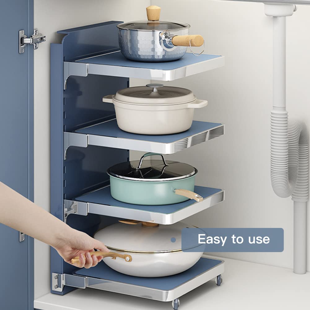 TINTON LIFE Pots and Pans Organizer Rack for Cabinet Adjustable 2 Tier Pan Rack Heavy Duty Metal Pots Organizer Holder Under Sink Cookware Organizer for Kitchen Organization and Storage