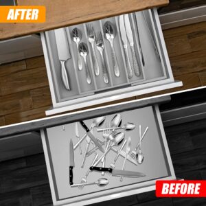 Bellsal Grey Silverware Organizer 2 PIECE Kitchen Drawer Organizer Expandable Bamboo Utensil Holder Cutlery Tray