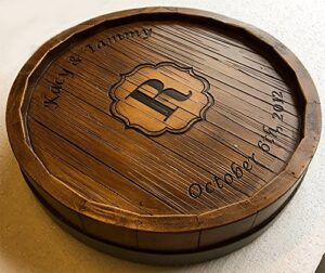 wine barrel monogram and personalized lazy susan
