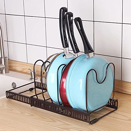 YUOP Expandable Pots and Pans Organizer,Pot Lid Organizer Rack for Cabinet with 10 Dividers Pot Holder Rack for Kitchen Bakeware Cookware