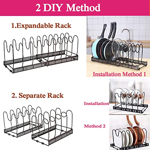 YUOP Expandable Pots and Pans Organizer,Pot Lid Organizer Rack for Cabinet with 10 Dividers Pot Holder Rack for Kitchen Bakeware Cookware