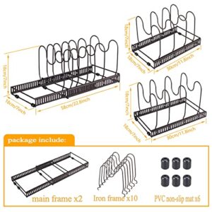 YUOP Expandable Pots and Pans Organizer,Pot Lid Organizer Rack for Cabinet with 10 Dividers Pot Holder Rack for Kitchen Bakeware Cookware