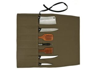 knife roll portable bag travel carrier bag with 7 slots kitchen cooking tools and utensils wrap bag wallet multi-purpose brush roll bag (olive, canvas)