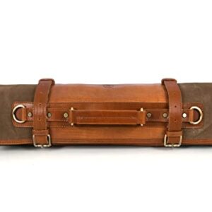 Leather Canvas Knife Roll Storage Bag Expandable 10 Pockets Detachable Shoulder Strap Travel-Friendly Chef Knife Case Roll By Aaron Leather Goods (OVIEDO, Canvas Leather)