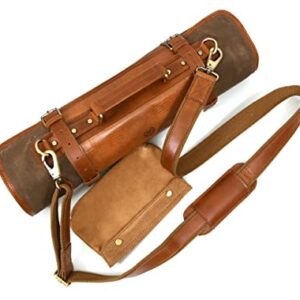 Leather Canvas Knife Roll Storage Bag Expandable 10 Pockets Detachable Shoulder Strap Travel-Friendly Chef Knife Case Roll By Aaron Leather Goods (OVIEDO, Canvas Leather)