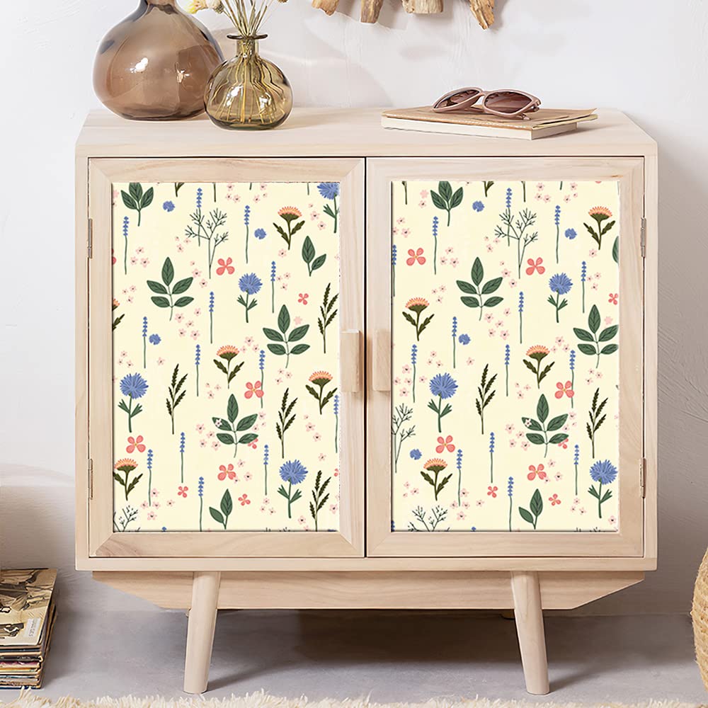 Self Adhesive Cute Yellow Floral Drawer Liner Contact Paper Wallpaper for Walls Cabinets Dresser Drawer Table Desk Furniture Decal 17.7X117 Inches