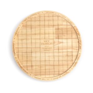 demdaco hey family! what happened today natural brown 19 x 19 wood decorative lazy susan serving tray