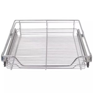 Festnight Pack of 2 Pull-Out Wire Storage Baskets Rack Sliding Steel Cabinet Slides Under Shelves Sliding Organizer for Kitchen Pantry Bathroom Cupboard Suitable for 23.6" Wide Cabinet