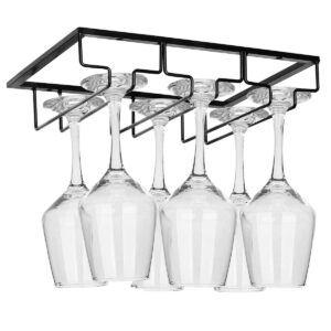 wine glass rack - 3 rows under cabinet stemware wine glass holder glasses storage hanger metal organizer for bar,kitchen,black (1 pack)