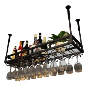 wine glass rack, under cabinet wine rack glass holder upside down wine cups holder ceiling bottle rack - hanging stemware holder for bar kitchen (size : 100x35x16cm)