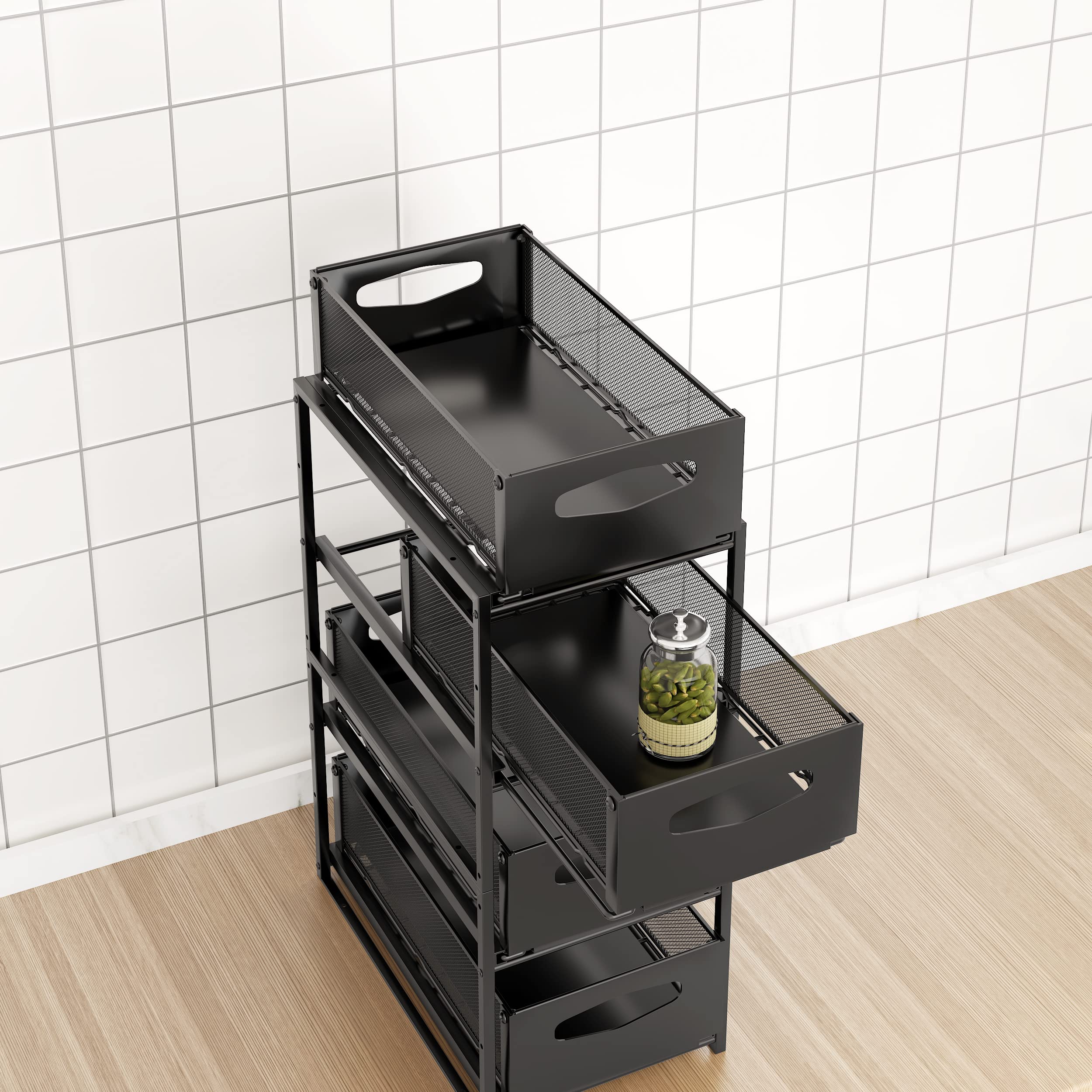 2 Tier Under Sink Cabinet Organizer with Sliding Storage Drawer, Pull Out Organizer for Kitchen Bathroom Office