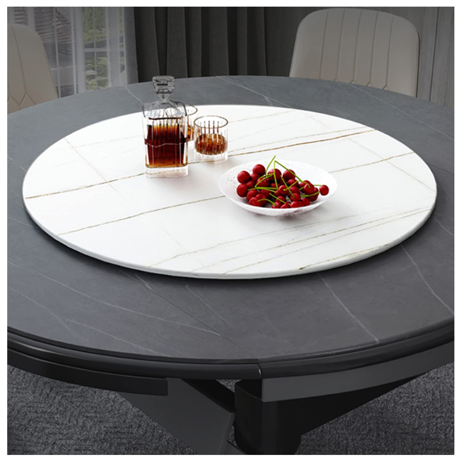 SHEHello Lazy Susan Turntable Organizer Rotating Serving Plate Large Marble Dining Table Round Dining Table Top for Cheese Dessert Fruit Baking Cake 50 to 90cm Diameter