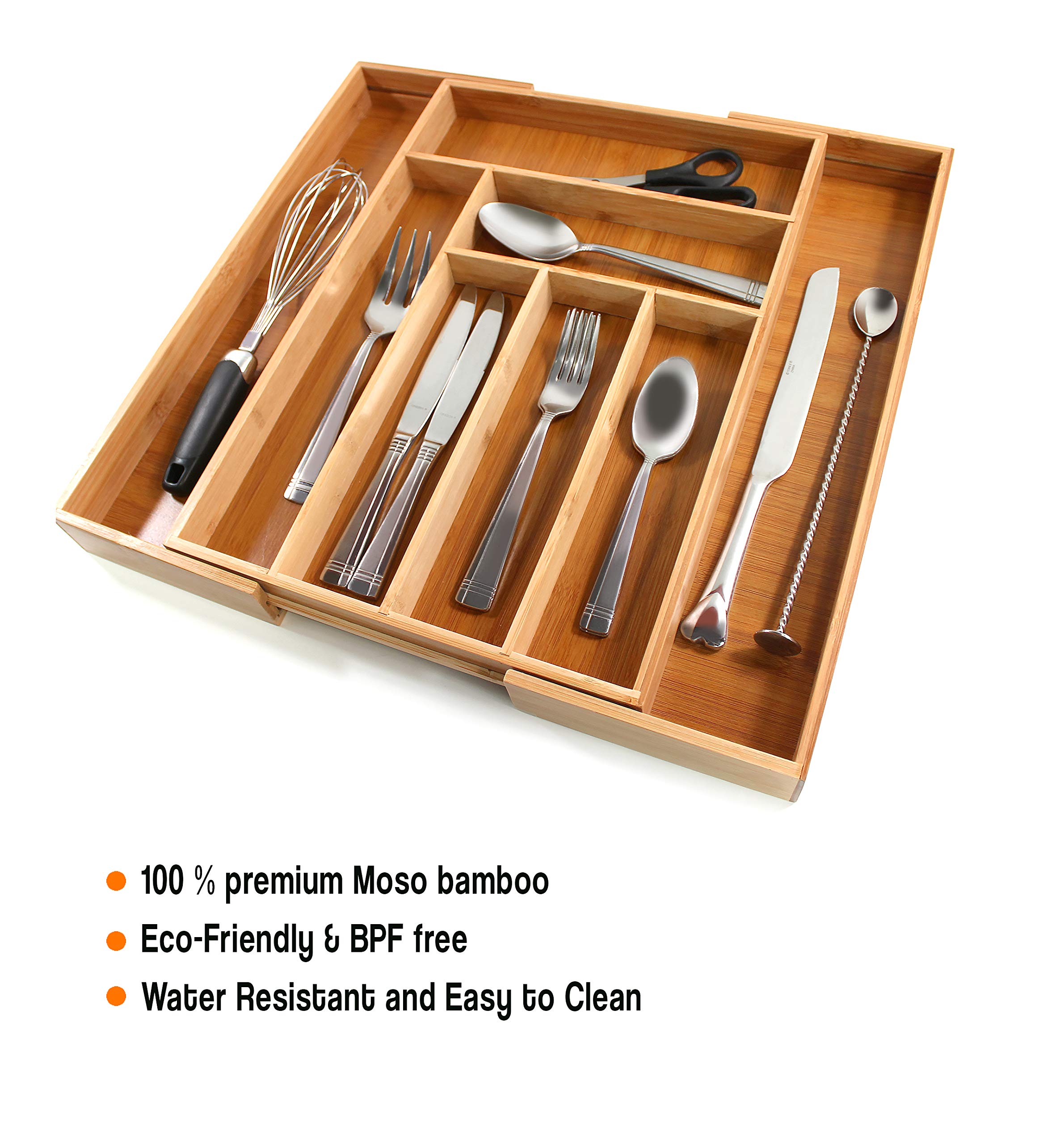 CAVEPOP Bamboo Silverware Kitchen Drawer Organizer, Expandable Kitchen Utensil/Cutlery Drawer Organizer, Adjustable Kitchen Drawer Dividers, Cutlery/Utensil Tray, Flatware Drawer Organizer