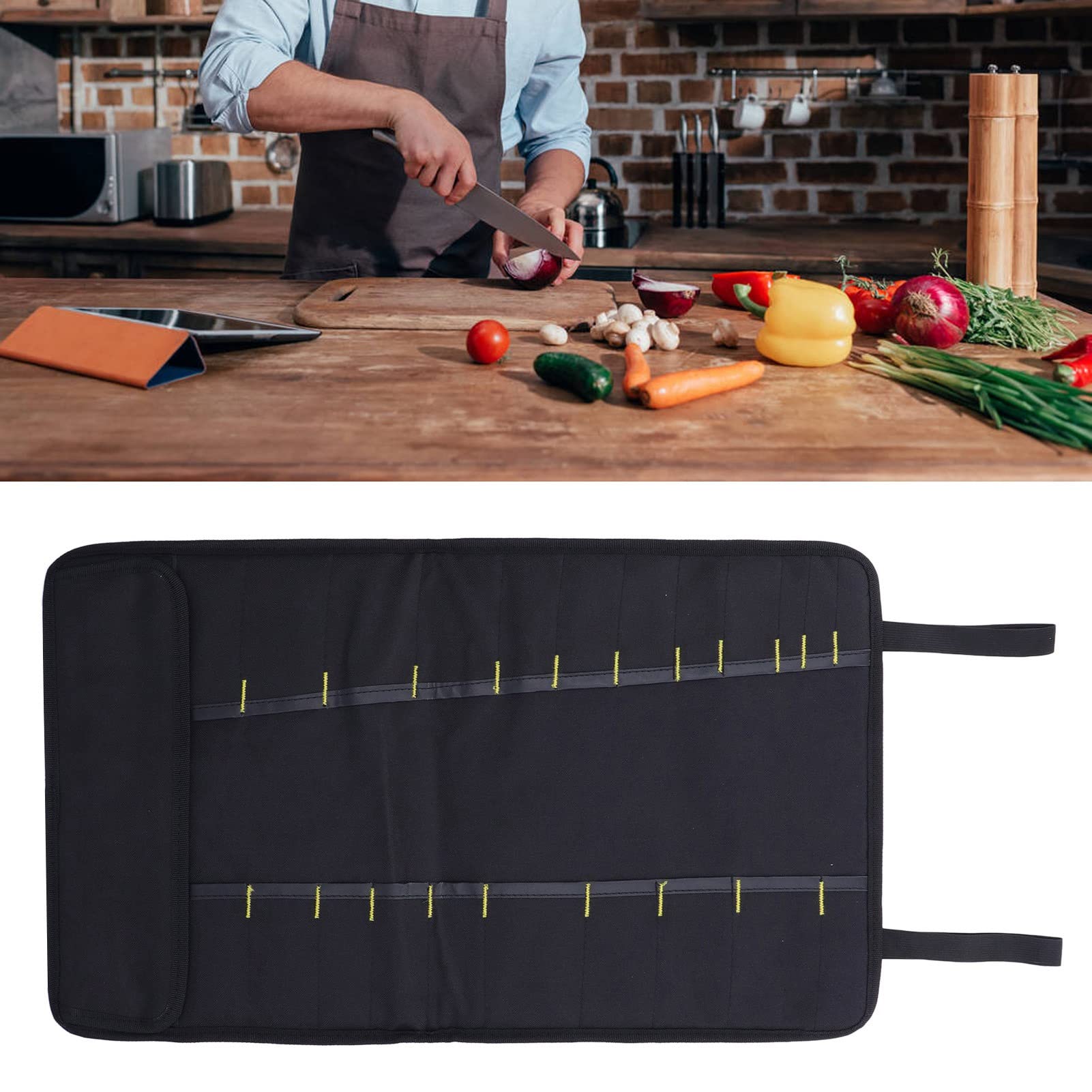 Acouto Chef Knife Roll Bag, Foldable Oxford Cloth Cutter Carrying Bag Knife Cutlery Carrier Portable Knife Pouch Holders Cases for Restaurant Hotle Home Camping BBQ