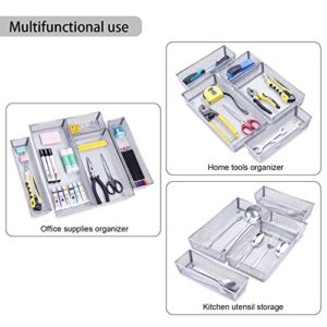 ANEWNICE Lovewud Flatware Drawer Organizer Tray, Metal Mesh Silverware Utensil Drawer Tray Kitchen Cutlery Organizer with Anti-Slip Feet, Set of 5