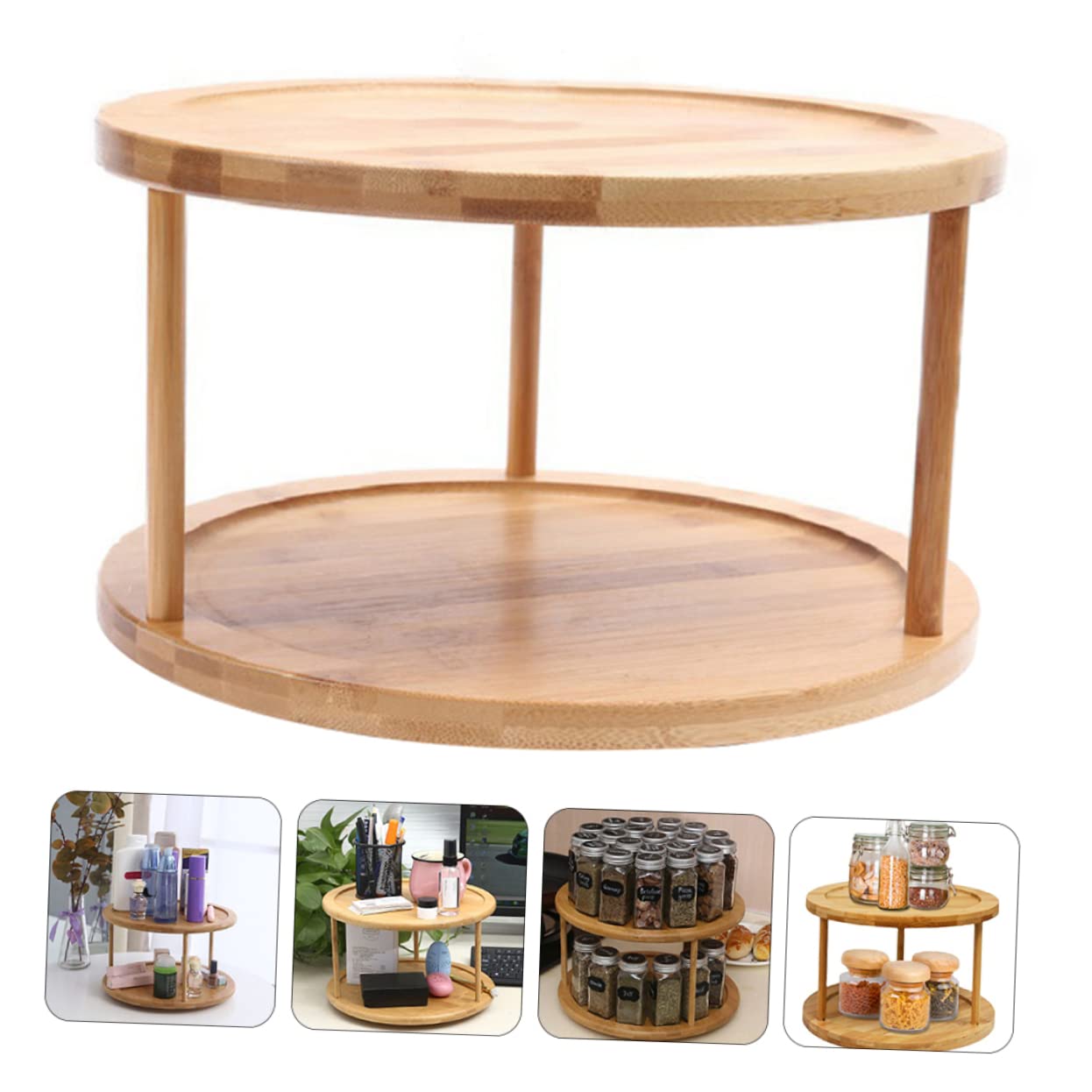 DOITOOL rotating storage rack shelving brackets rack organizer kitchen racks turntable cabinet organizer stand desk tray Double-layer Cosmetics Shelf wooden to rotate bamboo container