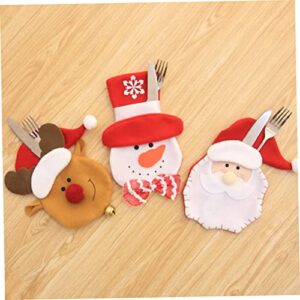 YARNOW 6pcs Christmas Snowman Elk Cutlery Set Stocking Holder Stand Dining Room Decor for Table Hanging Stocking Spoon Bag Tableware Organizer Elk Decor Party Supplies Pocket Elder