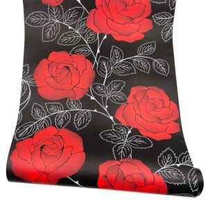 yifasy red rose shelf liner self-adhesive floral drawer paper protect furniture wall surface decor girls makeup box wallpaper roll 118x17.7 inch