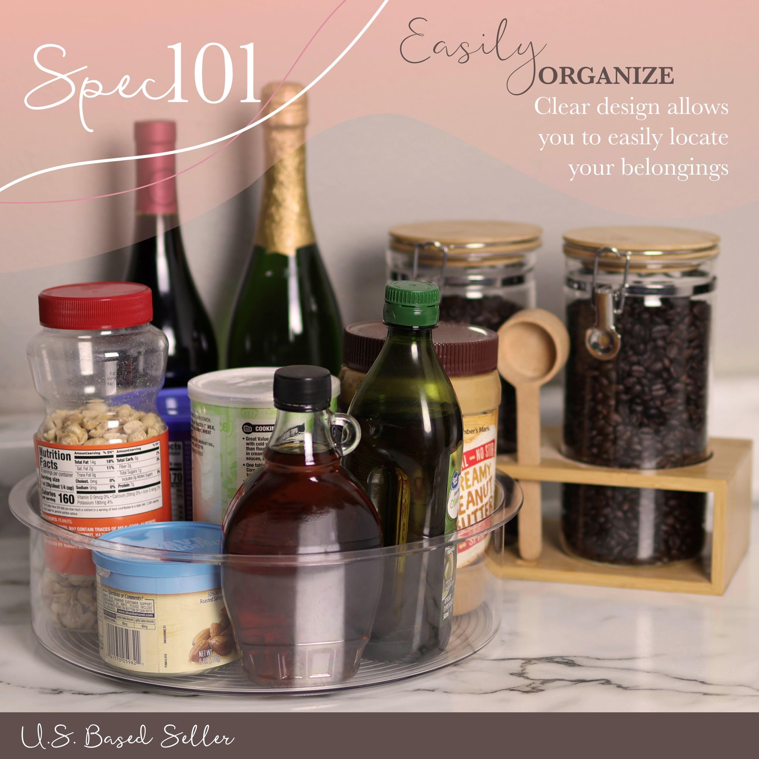 Spec101 Cabinet Lazy Susan Turntable Organizer - 1pc Clear Pantry Lazy Susan Kitchen Turntable 360 Degree Rotation Table