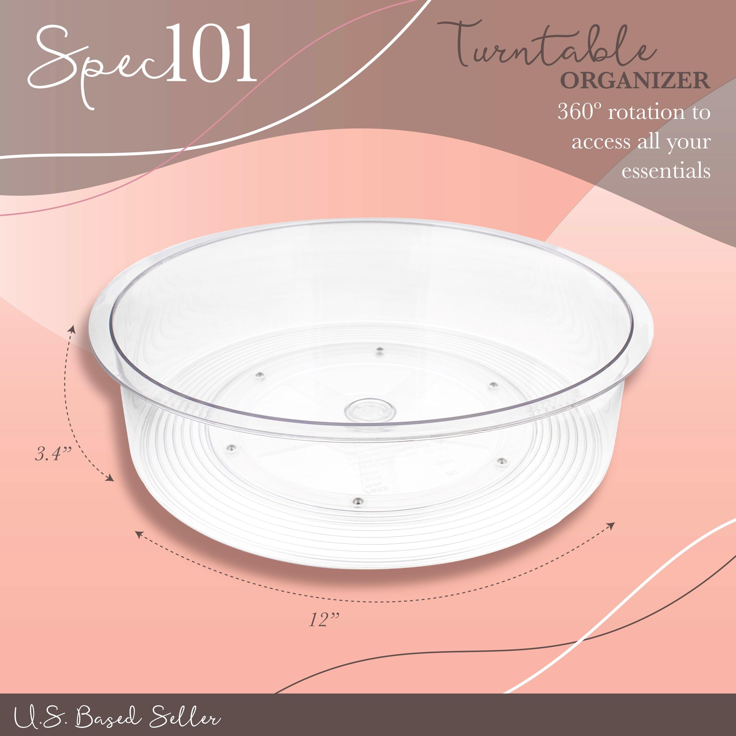 Spec101 Cabinet Lazy Susan Turntable Organizer - 1pc Clear Pantry Lazy Susan Kitchen Turntable 360 Degree Rotation Table